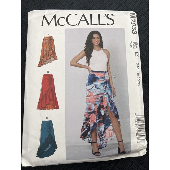 McCall's M7933 Misses Knit Skirts High Low Ruching Ruffles E5 14 16 18 20 22 New - Picture 1 of 6